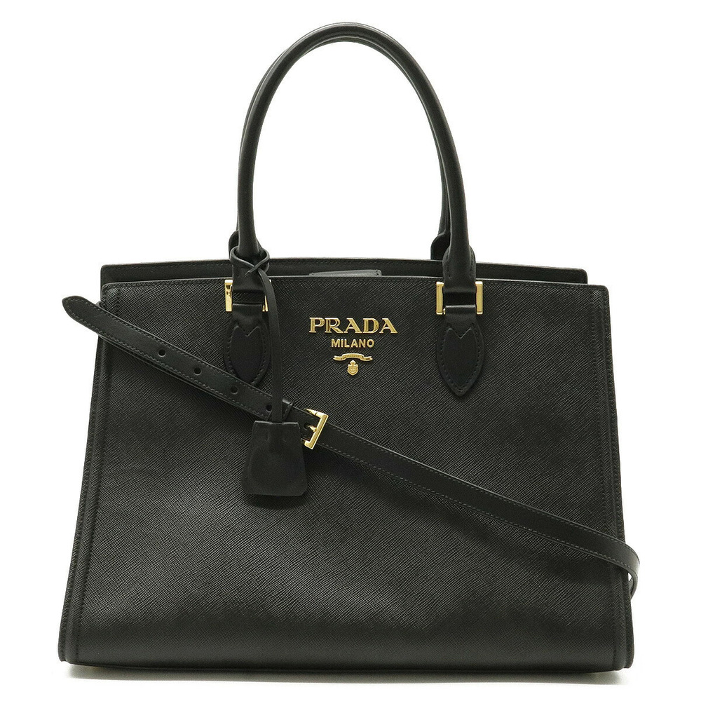 Prada Saffiano Leather Handbag Tote Bag Shoulder NERO Black